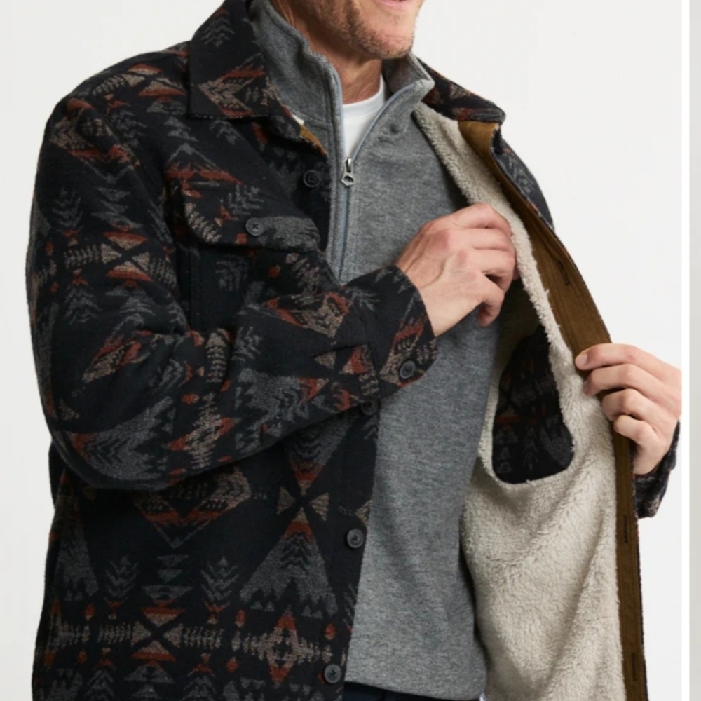 Jachs New York Sherpa Lined Jacket Aztec Black Multi Print Wool Blend Mens Large